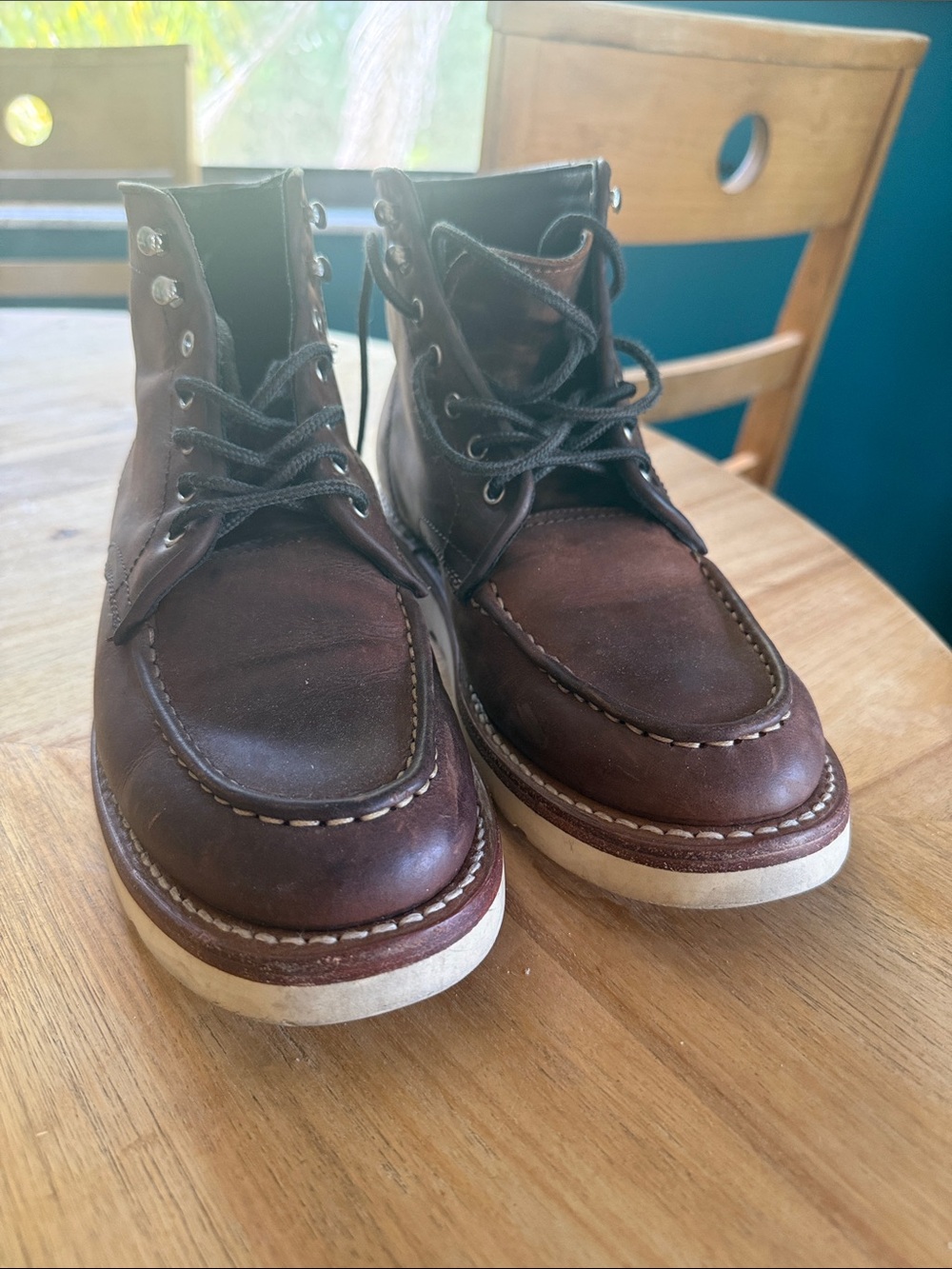 Men's Brown Leather Moc Toe Work Boots